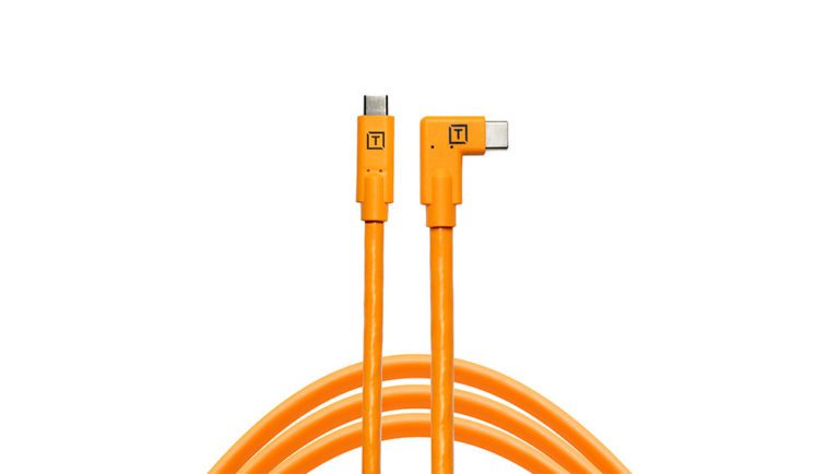 TetherPro USB-C to USB-C Right Angle Cable 15' -  High-Visibility Orange 